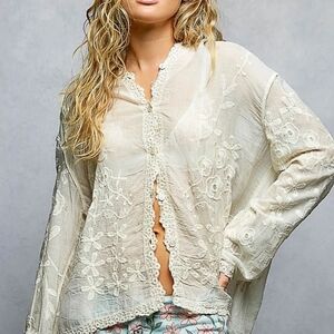 NWT POL (I Opened Bag Myself) Sheer Embroidered Ivory Hoodie